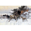 РЕПРОДУКЦИИ НА КАРТИНИ Ловец на каруца с убит елен и ловни кучета в снежен пейзаж (1912)